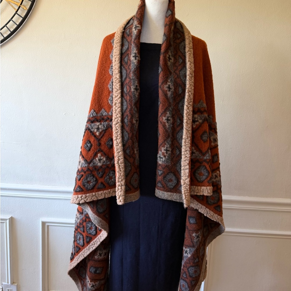 Double Sided Rust Aztec Shawl Cardigan Wrap - Brand Unspecified